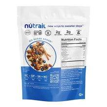 Granola pouch back view with nutrition facts and ingredients panel.