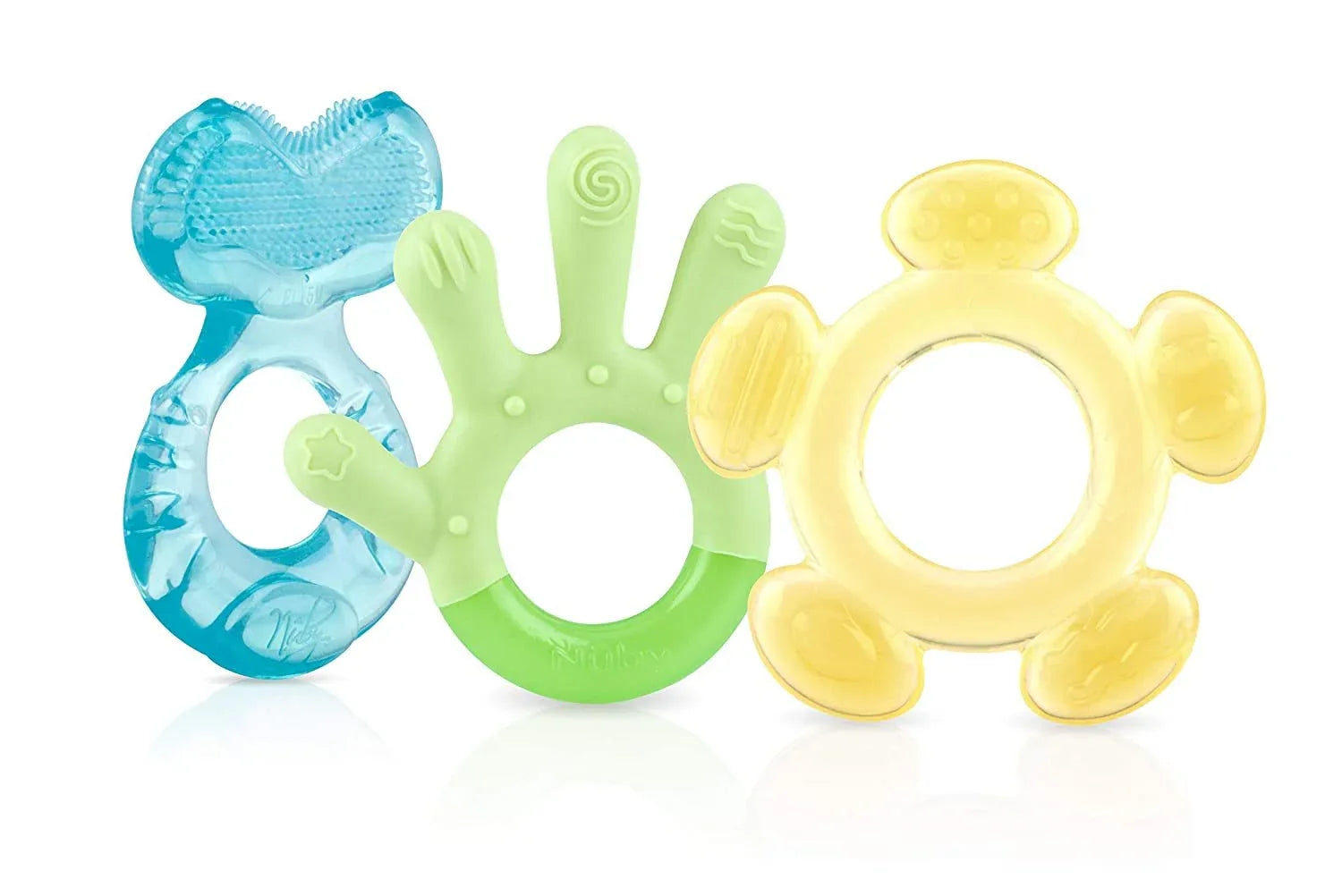 Nuby 3-Step Soothing Teether Set for Infants, Green/Blue/Yellow Unisex Baby Teethers, 3 Count - USA MEGA SHOP