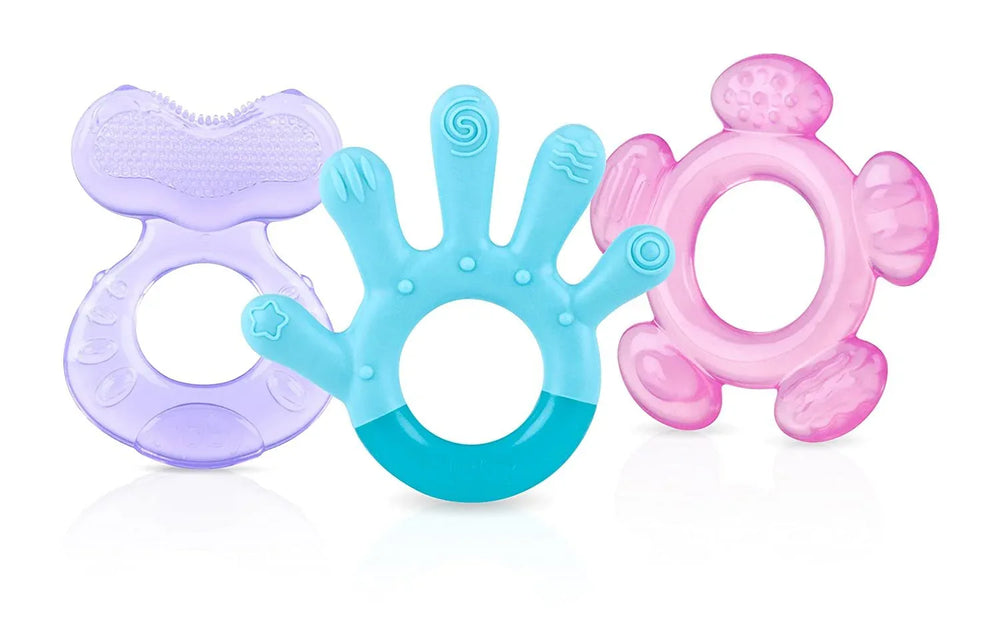 Nuby 3-Step Soothing Teether Set for Infants, Green/Blue/Yellow Unisex Baby Teethers, 3 Count - USA MEGA SHOP