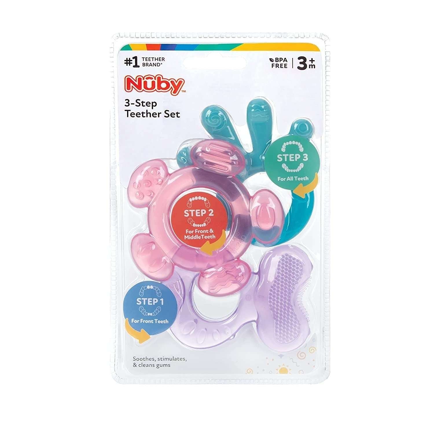 Nuby 3 Step Baby Teether Set Neutral Colors