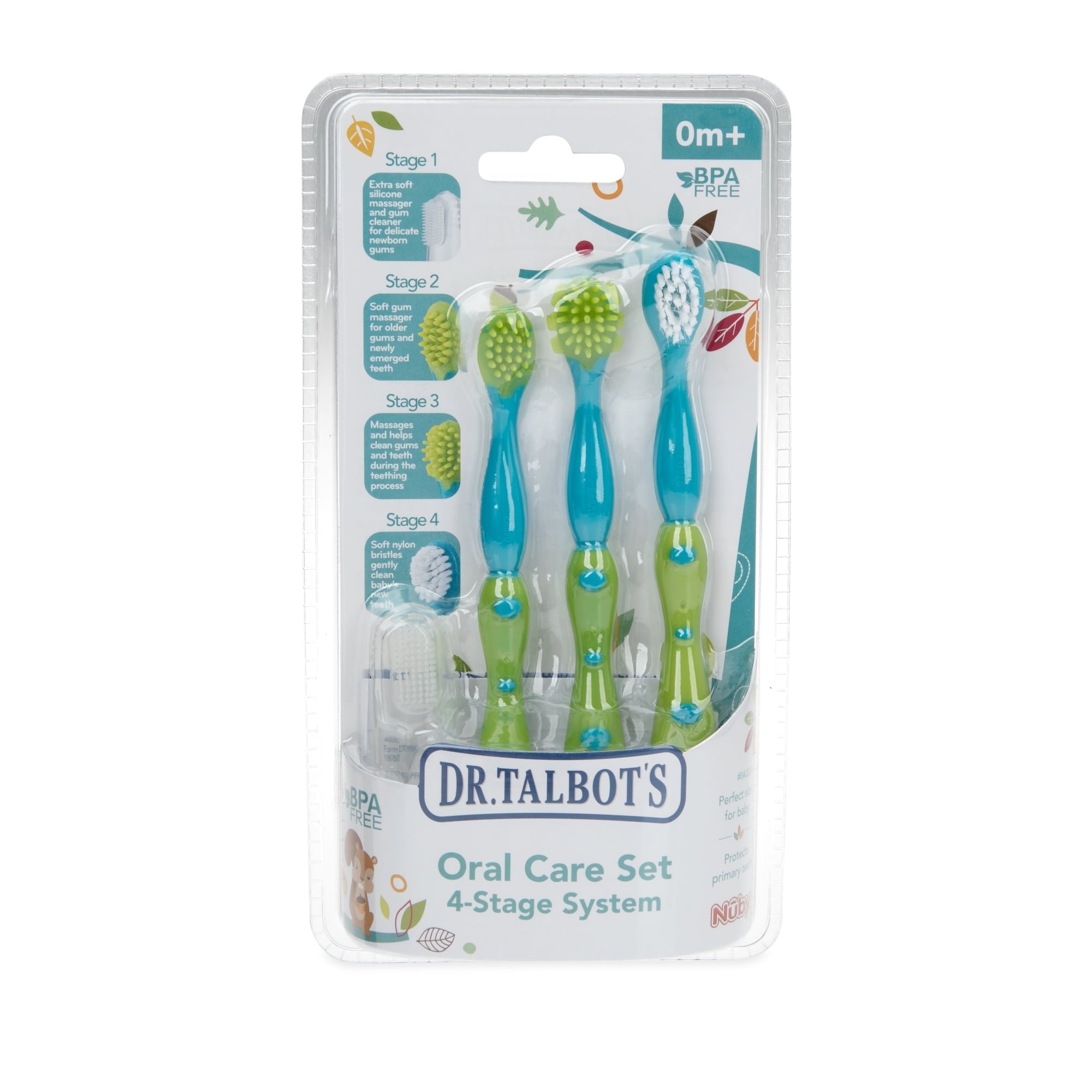 Nuby 4- Stage System Oral Care Set, 1 Massager and 3 Brushes