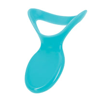Teal silicone squeeze feeder with flexible spoon-like spout