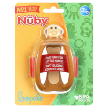 Silicone loop teether with brown monkey character, teething ring for babies