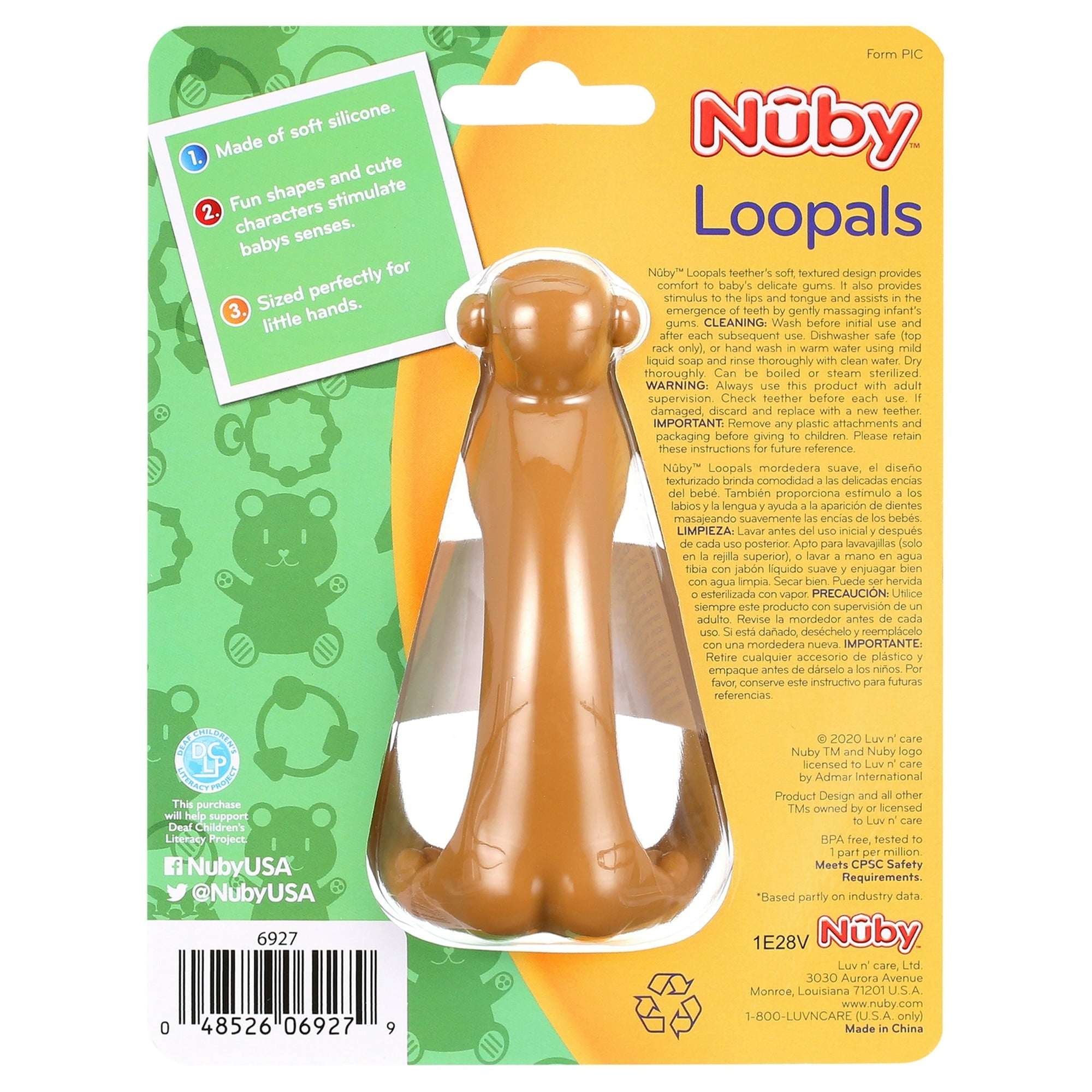 Nuby Loopals Silicone Teether, Brown Monkey Character
