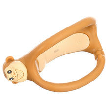 Brown silicone teether shaped like a monkey with ears and open loop