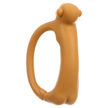 Brown silicone loop teether, monkey-shaped handle with circular ring