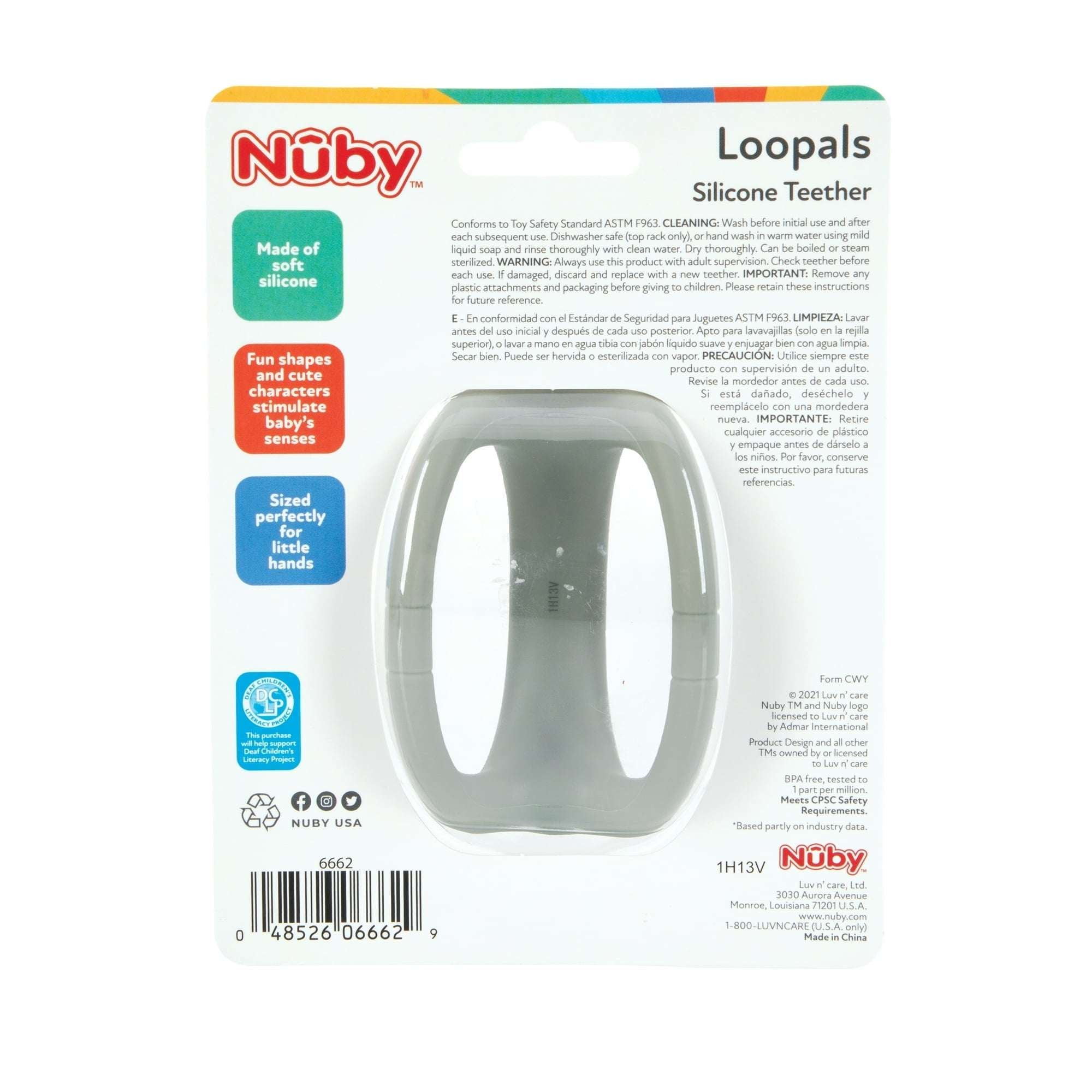 Nuby Loopals Silicone Teether for Babies, Gray Sloth Infant Teething Toy