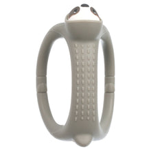 Gray silicone teether back with raised nub grip and sloth ears
