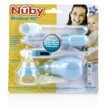 Nuby Medical Kit blister package showing nasal aspirator, thermometer, droppers, and clipper