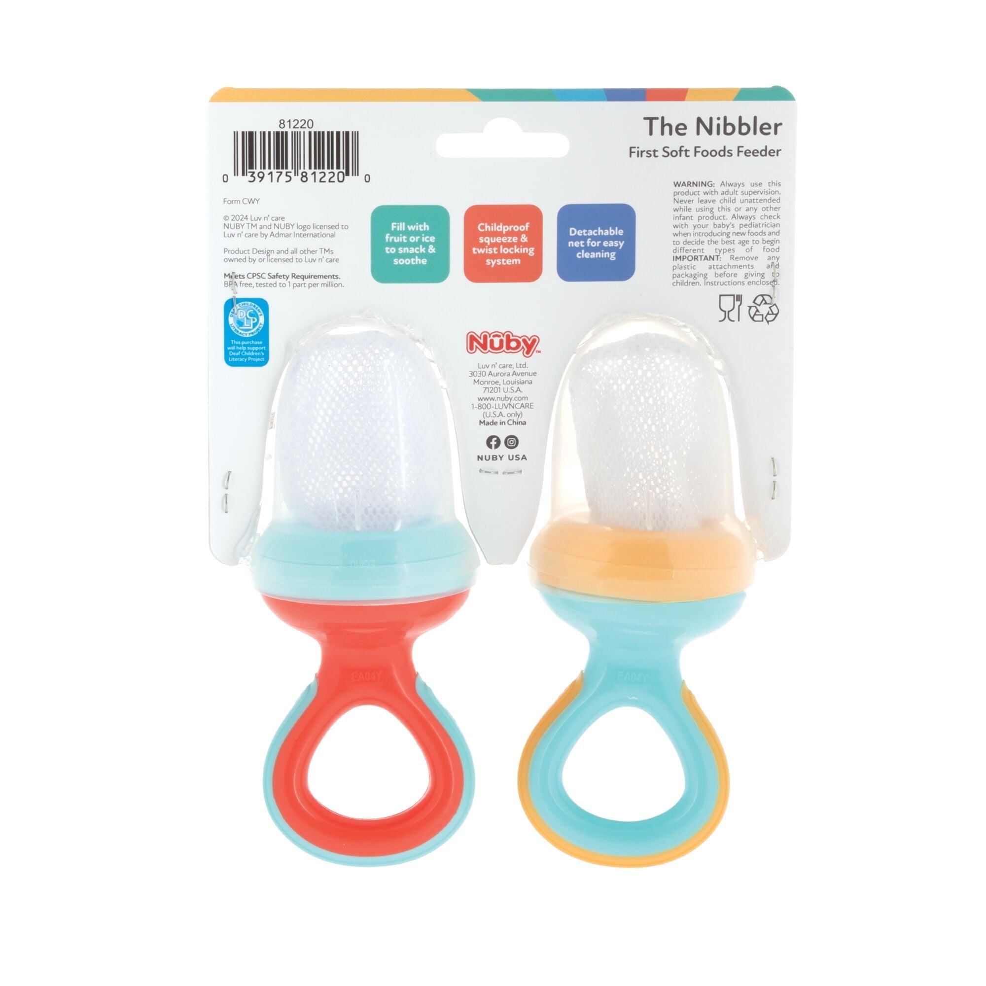 Nuby Nibbler First Soft Foods Feeder with Hygienic Case for Infants, 2 Pack