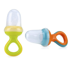 Nuby Nibbler mesh first foods feeder 2-pack, orange and green ring handles