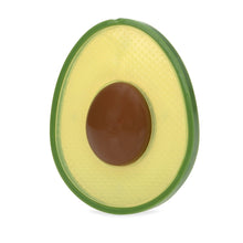 Avocado silicone baby teether with textured light-green surface and dark brown center