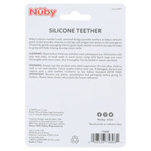 Nuby silicone teether package back with barcode and manufacturer details panel
