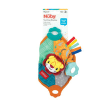 Baby teething blanket with lion plush and multicolor loop strap teether