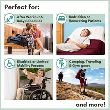 Rinse-free body wash and shampoo promo panel with use-case icons for care routines