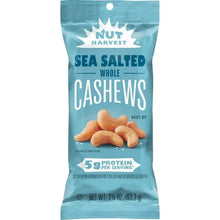 Sea salted whole cashews snack bag, Nut Harvest brand, 2.25 oz net wt