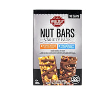 Wellsley Farms Nut Bars variety pack box, front view with bar flavors shown