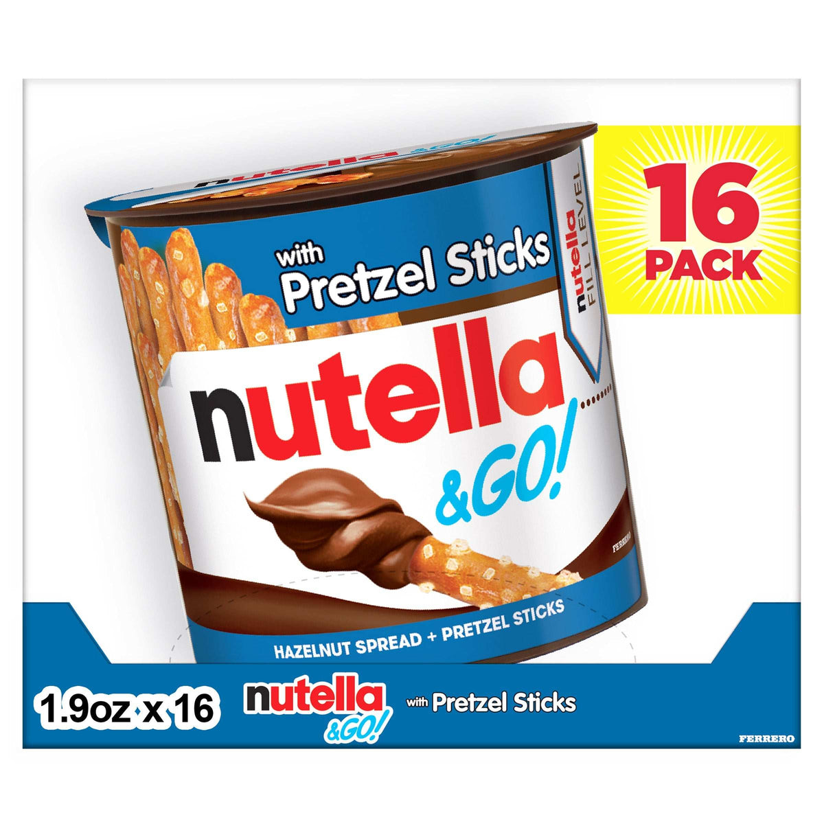 Nutella & GO! Hazelnut and Cocoa Spread With Pretzels, 1.9 oz, 16 Pack