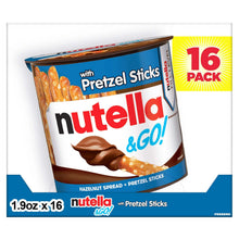 Hazelnut spread with pretzel sticks cup, Nutella &GO! 16-pack carton front