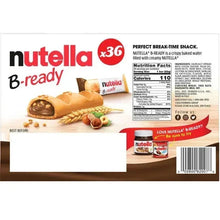 Nutella B-Ready 36-count wafer snack box, nutrition panel and barcode