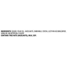 Hazelnut spread ingredients list, incl. sugar, palm oil, hazelnuts, skim milk, cocoa