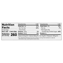 Snack pack nutrition facts panel for hazelnut spread with breadsticks