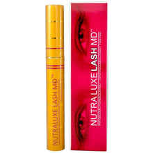 NutraLuxe Lash MD eyelash conditioner in gold tube with red display box