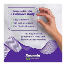Cosamin ASU serving instructions card: 3 capsules daily, easy to swallow