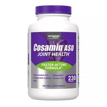 Joint health supplement bottle, purple cap; Cosamin ASU 230 capsules label