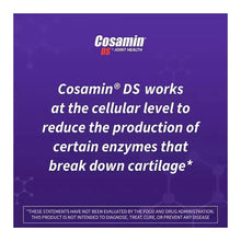 Supplement label card for Cosamin DS joint health with warning strip at bottom