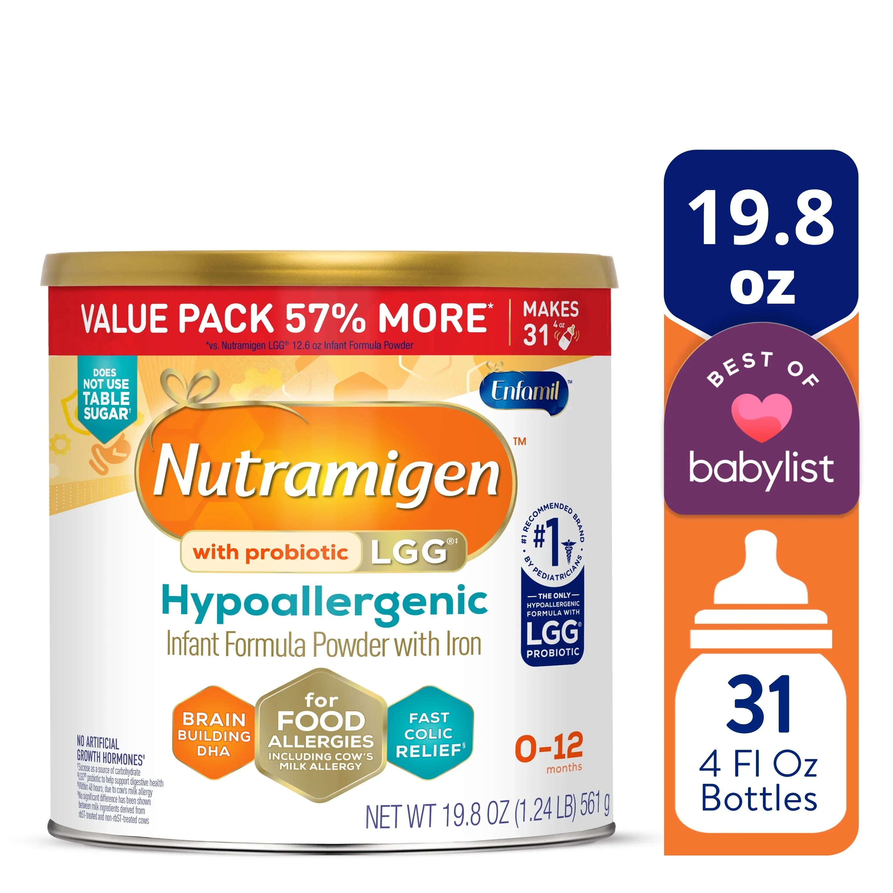 Nutramigen with Probiotic LGG Hypoallergenic Powder Baby Formula, 12.6 oz Can