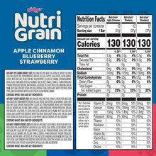 Nutrition Facts panel for apple cinnamon, blueberry, and strawberry bars