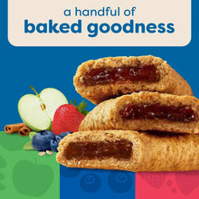 Baked breakfast bars with fruit filling shown on pack front