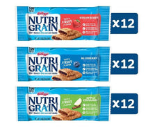 Nutri-Grain variety box showing 12-count bars in strawberry, blueberry, apple-cinnamon