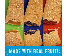 Soft-baked breakfast bars with fruit filling, shown in three close-up views