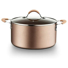 Brown nonstick Dutch oven with glass lid and stay-cool handles