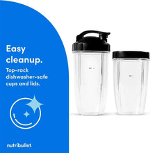 Personal blender cups with black top lid and two clear containers