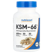 Nutricost KSM-66 ashwagandha root extract supplement bottle, 600 mg, 30 capsules