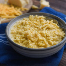 Bowl of creamy macaroni and cheese for freeze-dried emergency meal
