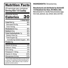 Nutrition facts label for freeze-dried strawberries, 23 servings per container