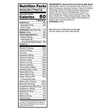 Nutrition facts and ingredients panel for powdered vitamin milk