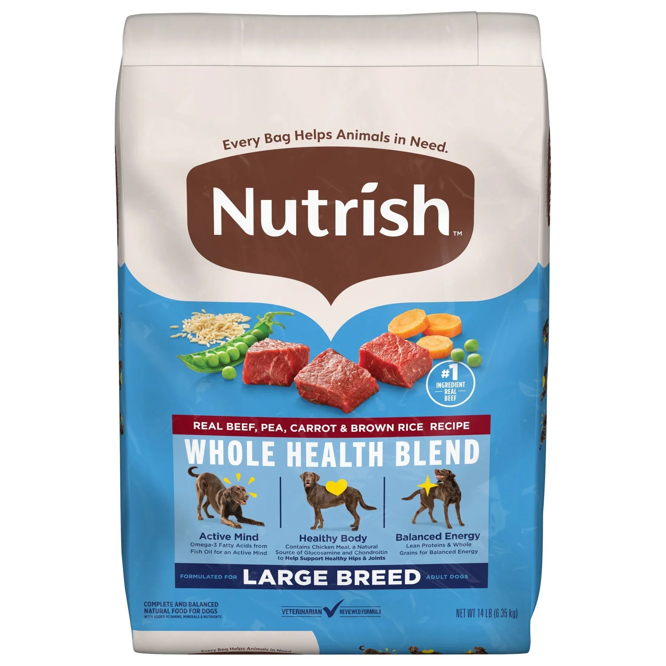 Nutrish Large Breed Real Beef, Pea, Carrot & Brown Rice Recipe Whole Health Blend Dry Dog Food, 14 lb. Bag (Rachael Ray) - USA MEGA SHOP