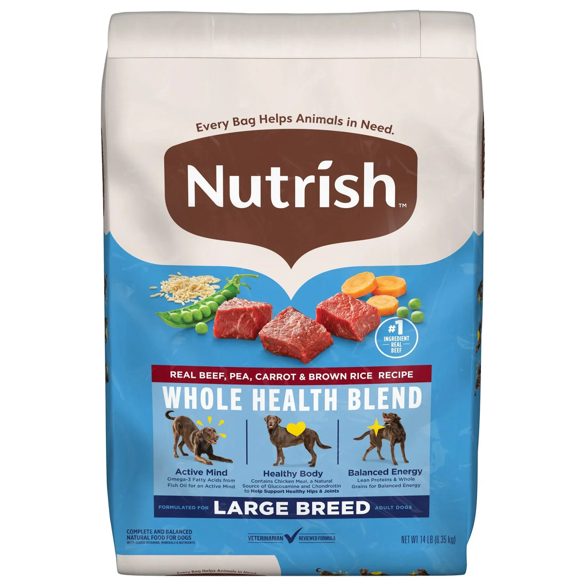 Nutrish Large Breed Real Beef, Pea, Carrot & Brown Rice Recipe Whole Health Blend Dry Dog Food, 14 lb. Bag (Rachael Ray) - USA MEGA SHOP