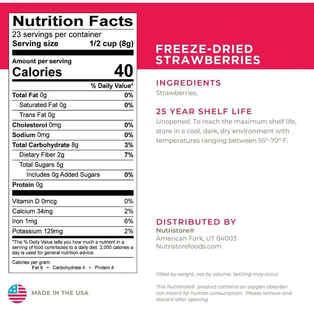 Nutristore Freeze Dried Strawberries 6-count (138 Total Servings) - USA MEGA SHOP
