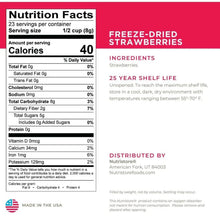 Freeze-dried strawberries nutrition facts label, serving size 1/2 cup and calories 40