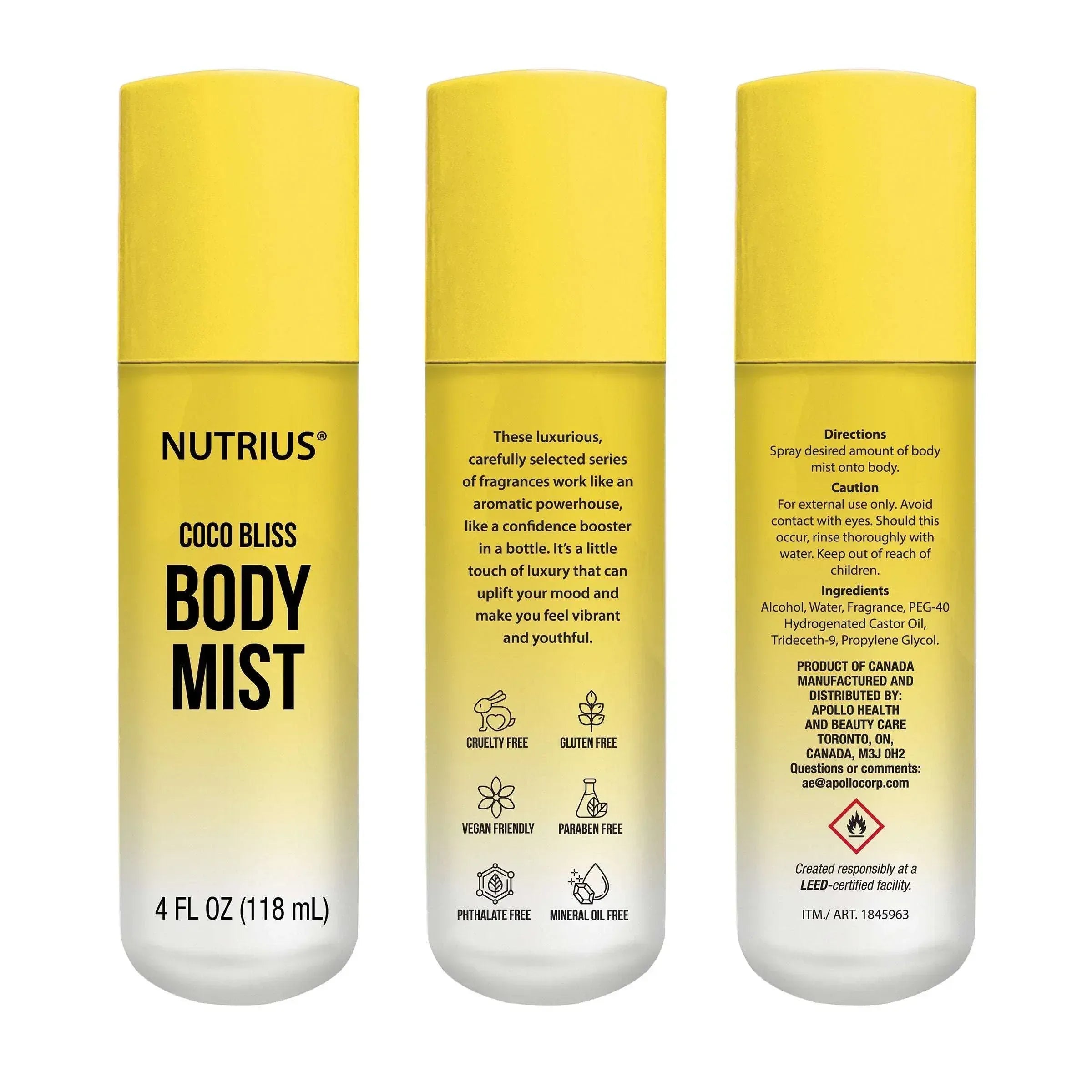 Nutrius Body Mist, 4 fl oz, 3-pack