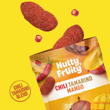 Chili tamarind mango snack pouch with chili tamarind blended badge and fruit pieces