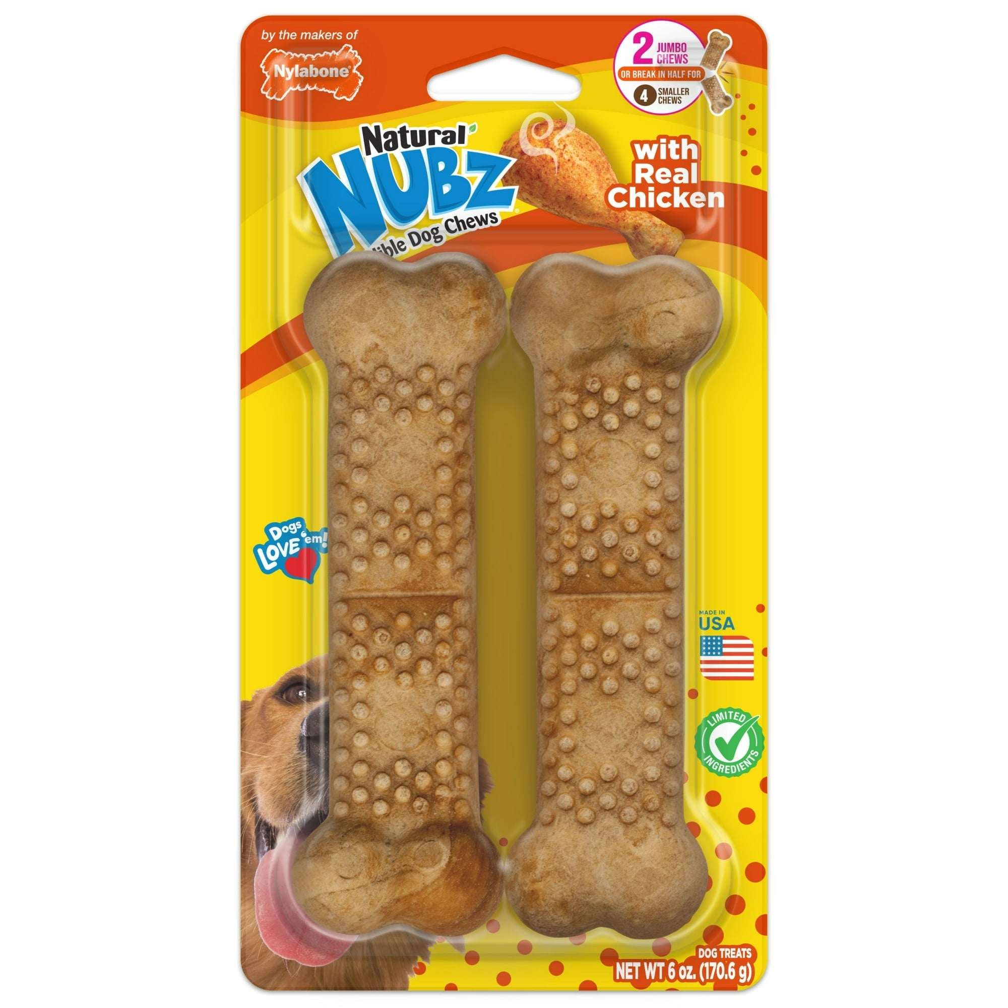 Nylabone Natural Nubz Edible Dog Dry Chew Treat, Chicken Flavor, Small