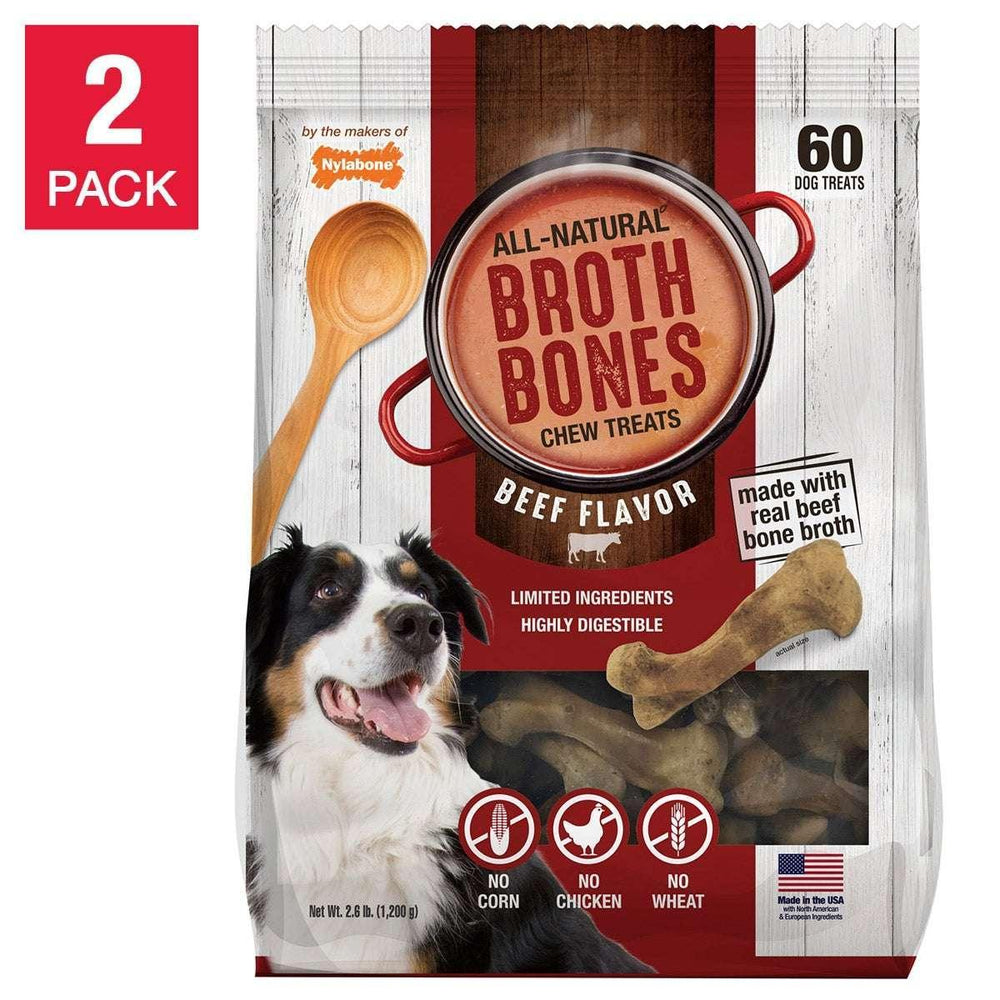 Nylabone Broth Bones Natural Edible Dog Chews, 60-count, 2-pack - USA MEGA SHOP