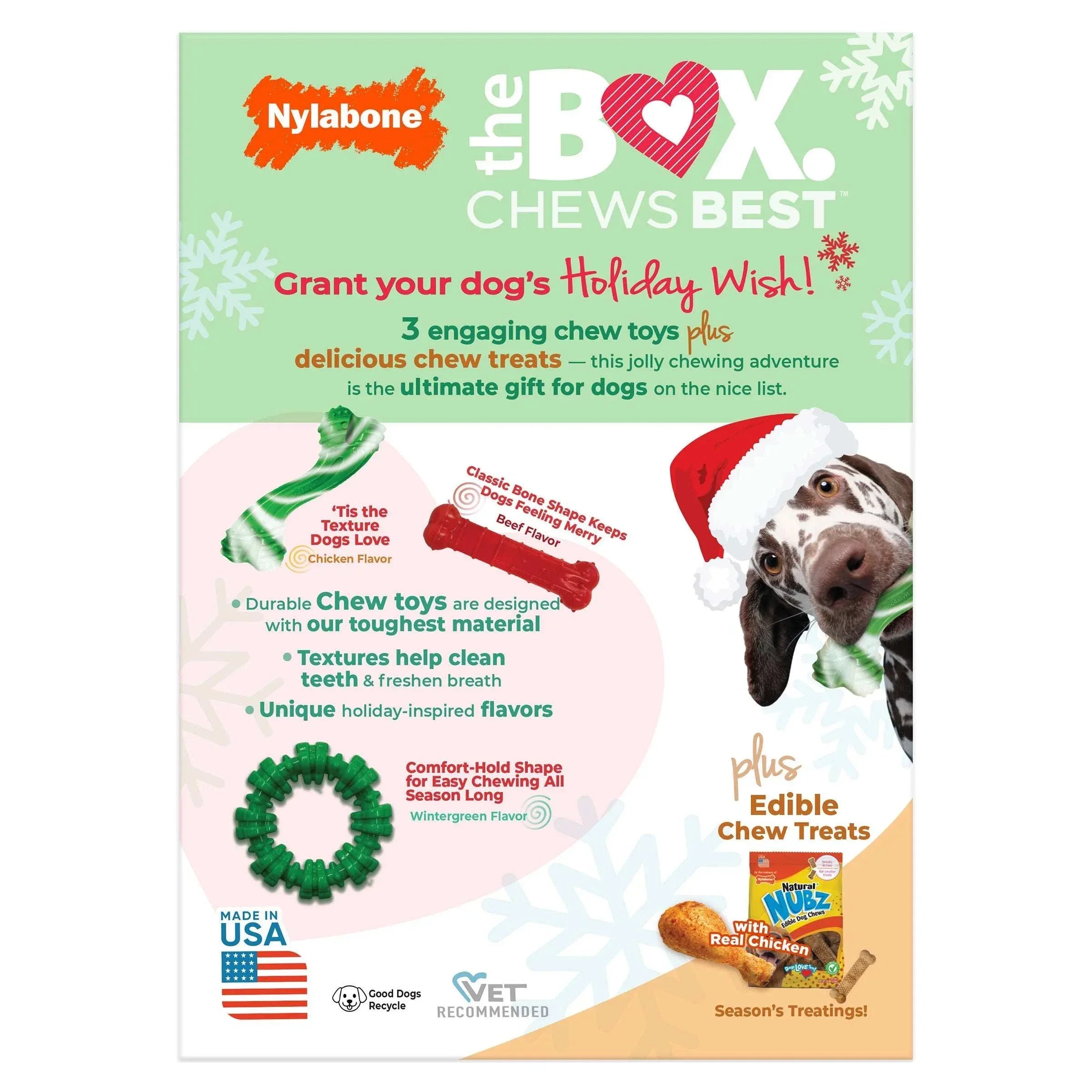 Nylabone Chew Toys & NUBZ Chew Treats Holiday Gift Box, 4-count - USA MEGA SHOP